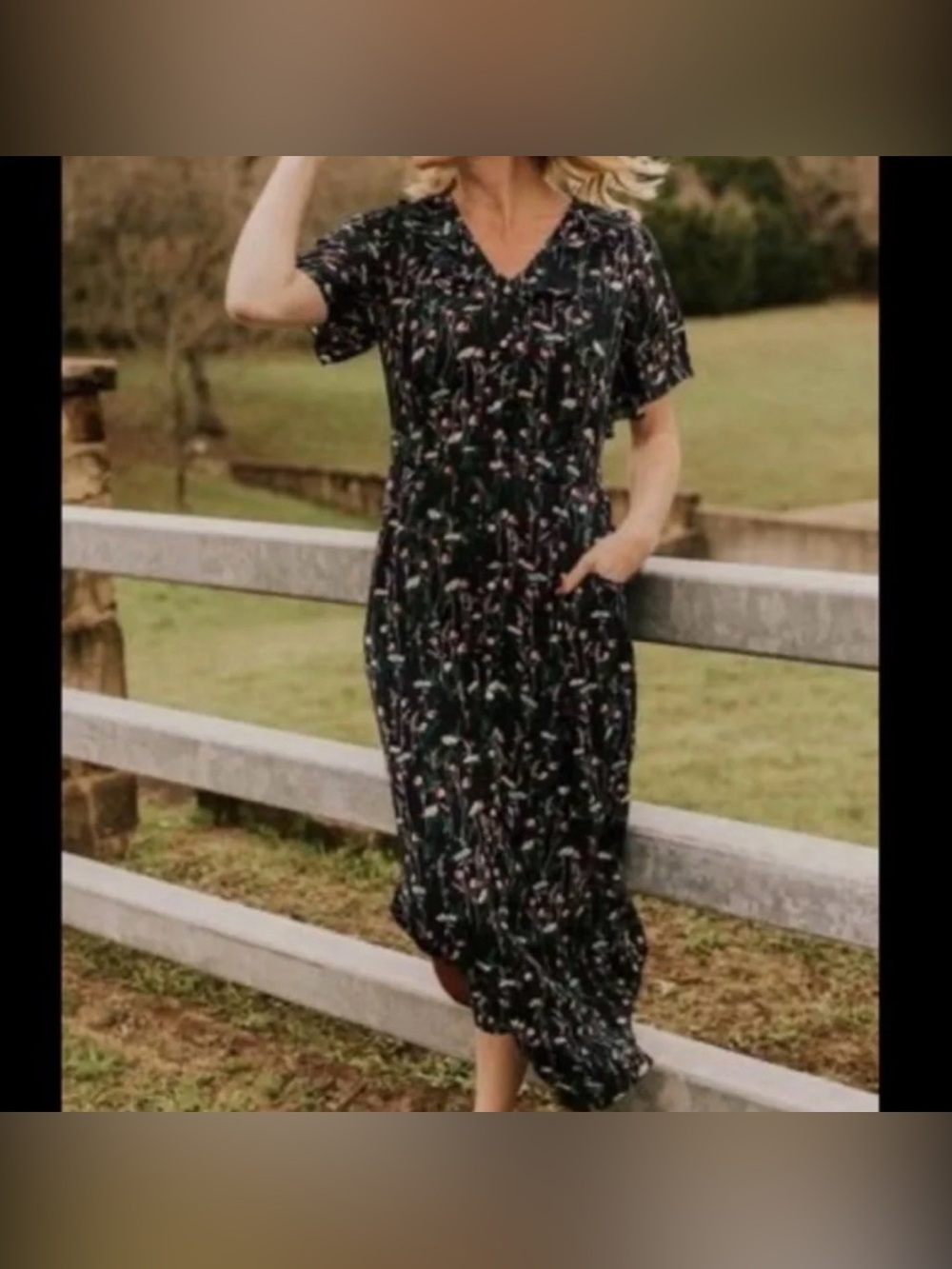 Roolee Navy Floral Maxi Dress with Puff Sleeves